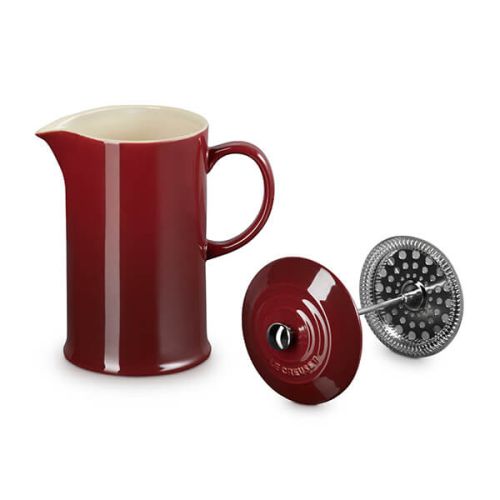 Le Creuset Stoneware 1L Cafetière in Garnet red, durable French press coffee maker – available at Keans Claremorris.