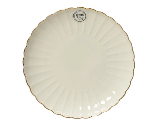 Porcelain Breakfast Plate – Round with Shiny Corolla Design & Gold Rim 20.3cm