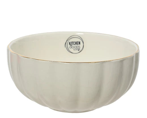 Porcelain Bowl – Round with Shiny Corolla Design & Gold Rim 15cm