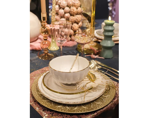 Porcelain Bowl – Round with Shiny Corolla Design & Gold Rim 15cm - Image 2