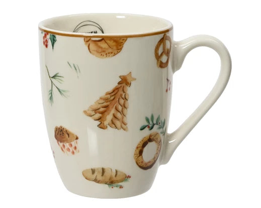 Porcelain round mug with ear, bread pattern decal, multi-colored, 12x8.3x10.6cm – Keans Claremorris