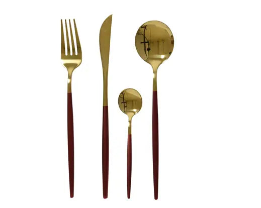 16-Piece Cutlery Set – Oxblood & Gold - Image 1