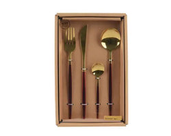 16-Piece Cutlery Set – Oxblood & Gold