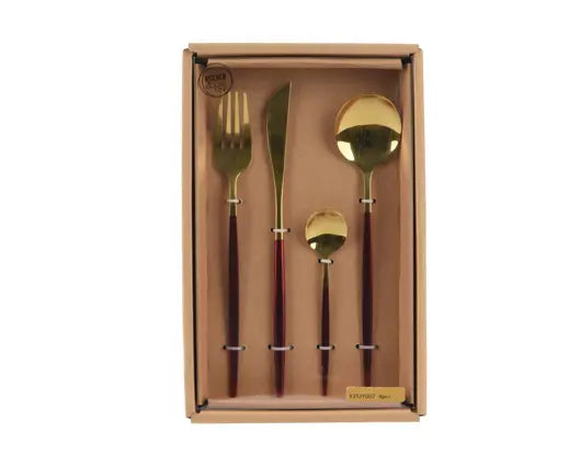 16-Piece Cutlery Set – Oxblood & Gold - Image 2