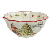 Decorative Christmas-themed bowl with Santa Claus and a tree on a white background