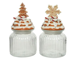 Glass Storage Jar with Gingerbread-Style Lid 21cm –  2 Assorted Designs