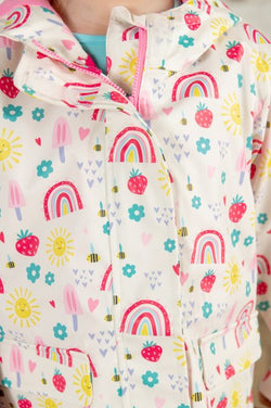 Heidi Girls Coat Rainbow Sunshine with colorful stripes, warm and stylish outerwear from Keans Claremorris