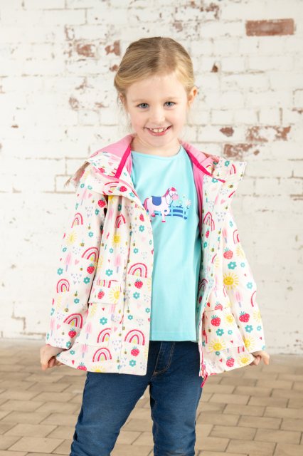 Heidi Girls Coat Rainbow Sunshine colorful warm jacket for kids, available at Keans Claremorris