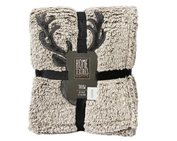 Throw Polyester With Reindeer Embroidery Grey l130cm x w170cm x h1cm