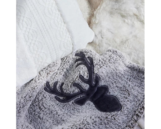 Throw Polyester With Reindeer Embroidery Grey l130cm x w170cm x h1cm - Image 1