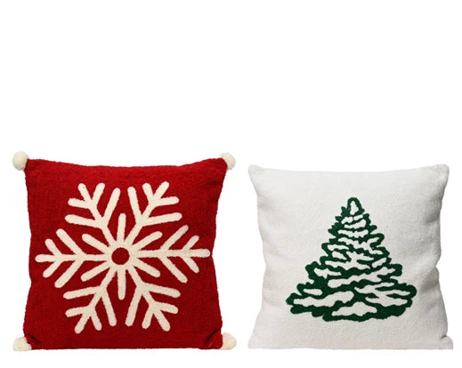 Red snowflake or green tree cushion, 45x45x10 cm, cotton fabric, cozy decorative pillow – Keans Claremorris