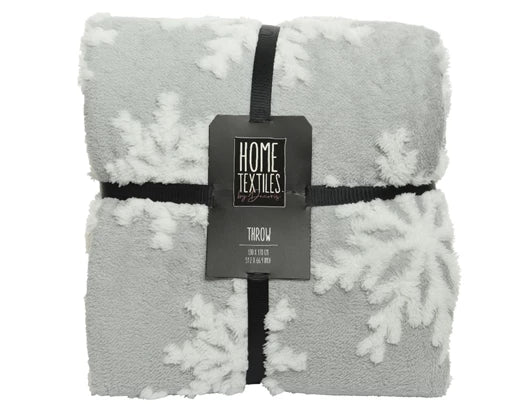 Grey polyester throw with embossed snowflake pattern, 130x170cm, cozy warmth – Keans Claremorris