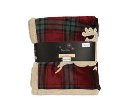 Throw Polyester Flannel Check Print - Reindeer Patchwork Red L.130cm x W.170cm