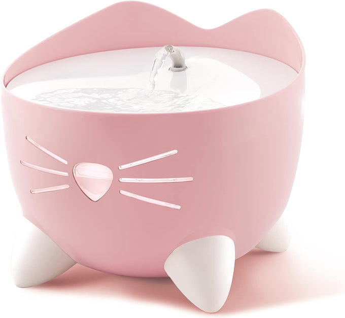 Catit Pixi Fountain Light Pink 2.5L with triple filter, LED alerts, quiet pump, whisker-friendly design – Keans Claremorris
