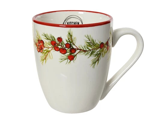 Porcelain Christmas Mug – Round with Wreath Pattern on Rim