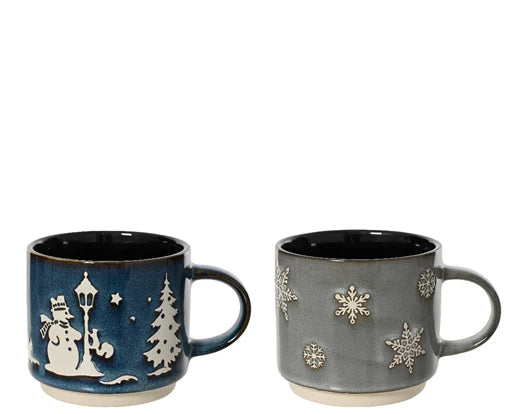 Stoneware Mug – Reactive Glaze with Snow Scene Design (2 Assorted Colours)