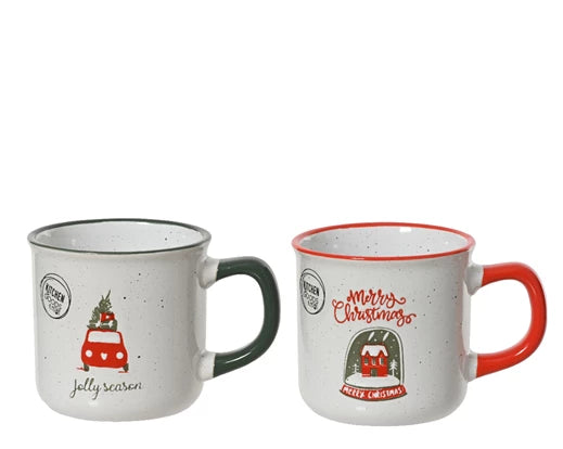 Stoneware Christmas Mug – Round Pattern Print (2 Assorted) - Image 1