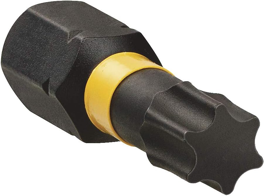 Close-up of a single DeWalt TX25 25mm impact torsion bit with black and yellow design.