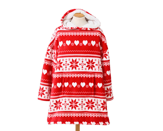 Red Snowflake Print Snuggie Suit in polyester, cozy and warm, 90x152cm - available at Keans Claremorris.
