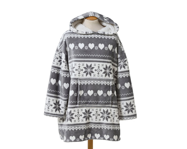 Grey Snowflake Print Snuggie Suit cozy wearable blanket for adults, perfect winter comfort – Keans Claremorris