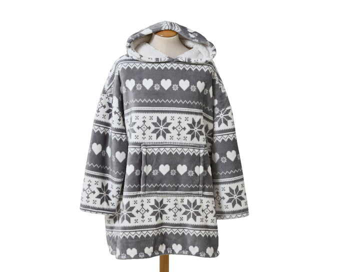 Grey Snowflake Print Snuggie Suit cozy wearable blanket for adults, perfect winter comfort – Keans Claremorris