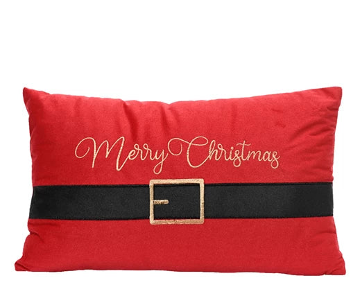 "Merry Christmas" Cushion Belt Detail – Red – 50cm x 30cm