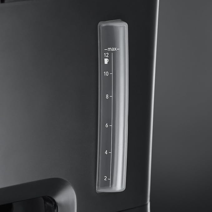 Close-up of the water level indicator on the Russell Hobbs Chester Coffee Maker Bean to Cup showing measurements up to 12