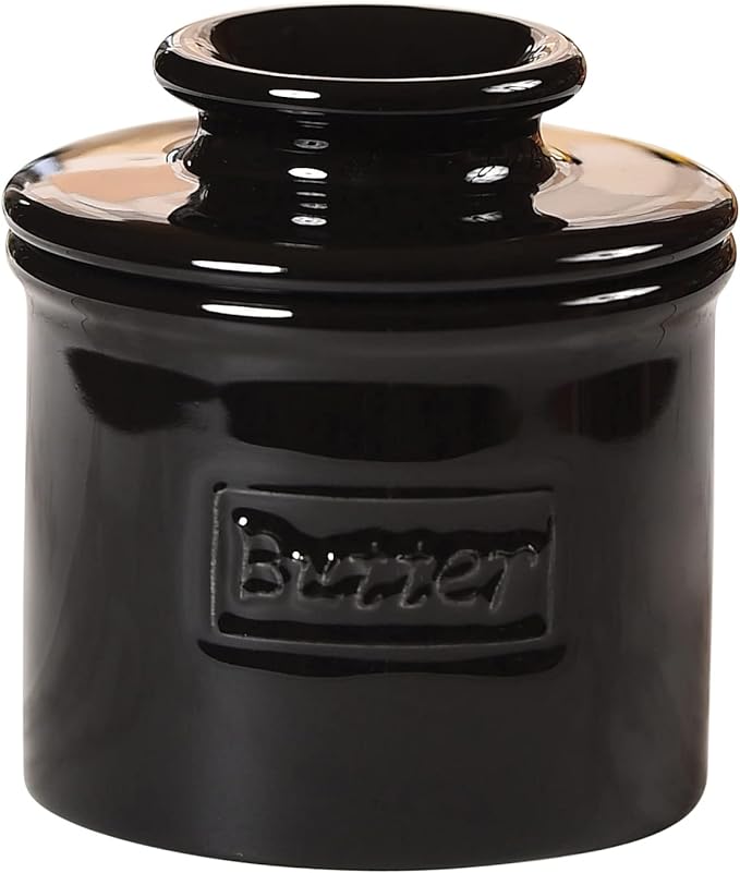 Cafe Collection Midnight Black Butter Bell Crock by Butterbell – ceramic, airtight butter keeper, keeps butter fresh, Keans