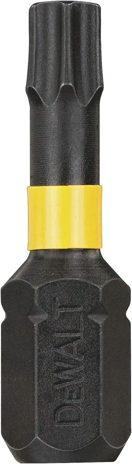 Close-up of a single DeWalt TX25 25mm impact torsion bit with a yellow ring and black finish