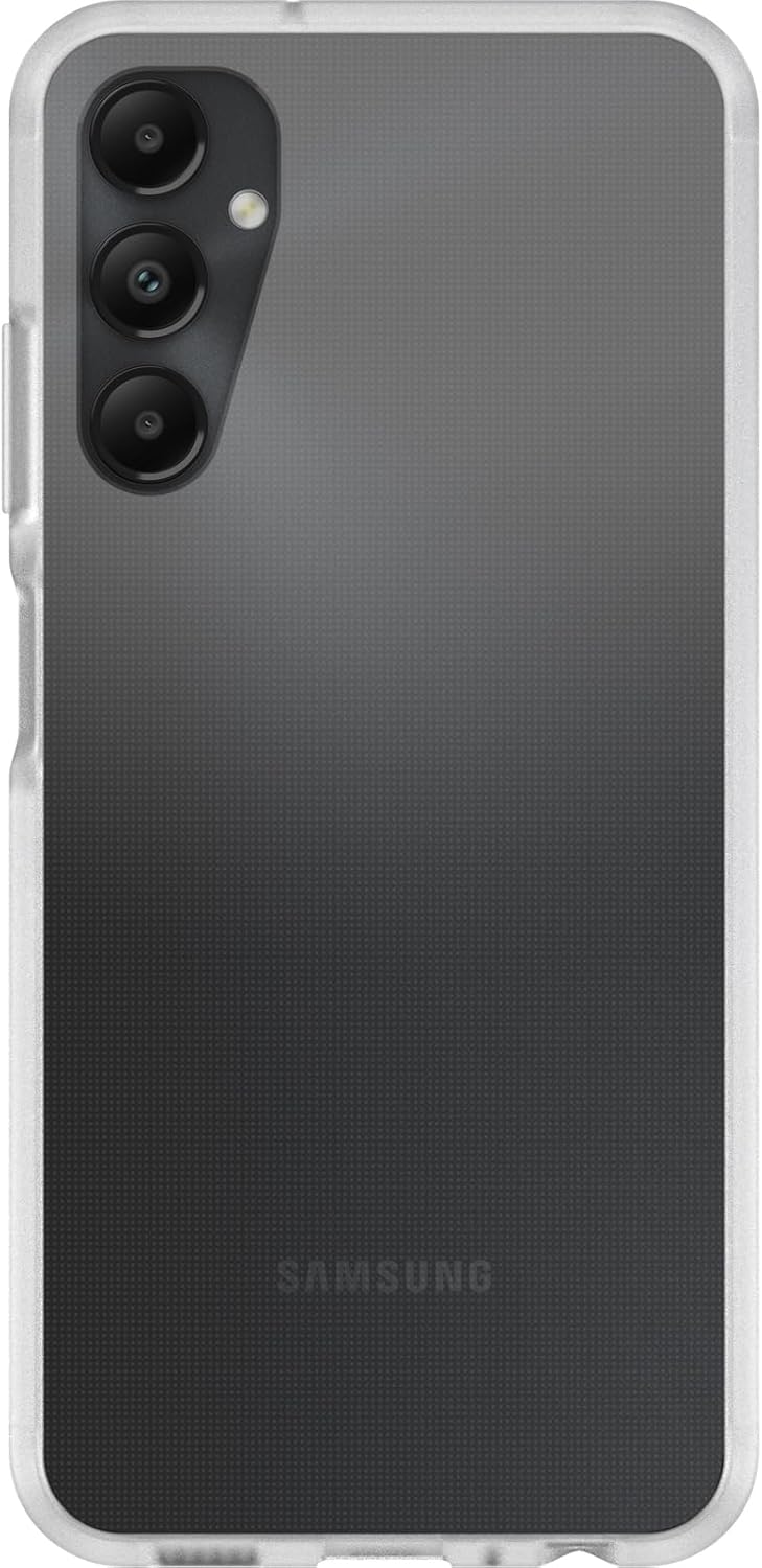 Clear Otterbox protective cover on Samsung Galaxy A05s showing rear camera and textured back.