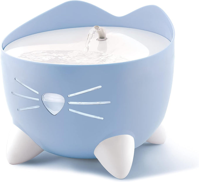 Catit Pixi Fountain Light Blue 2.5L with triple filter, LED alerts, quiet pump, whisker-friendly design – Keans Claremorris