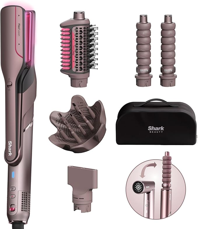 Shark FlexFusion 5-in-1 Hair Styler & Dryer with ceramic plates, auto-wrap curlers, no heat damage, available at Kean’s