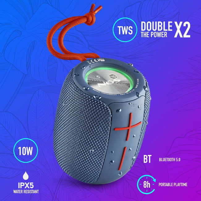 Ngs Nitro 1 10W Bluetooth IPX5 Blue LED Speaker – Waterproof wireless audio, available at Keans Claremorris.