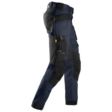 Navy Snickers All Around Stretch Trousers shown from the right side, highlighting reinforced knee and pocket areas.