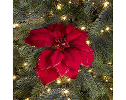 Red Poinsettia on Clip with Glitter, 24cm, festive holiday decoration from Keans Claremorris