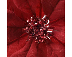 Red Poinsettia on Clip with Glitter, 24cm, festive holiday decoration – Keans Claremorris