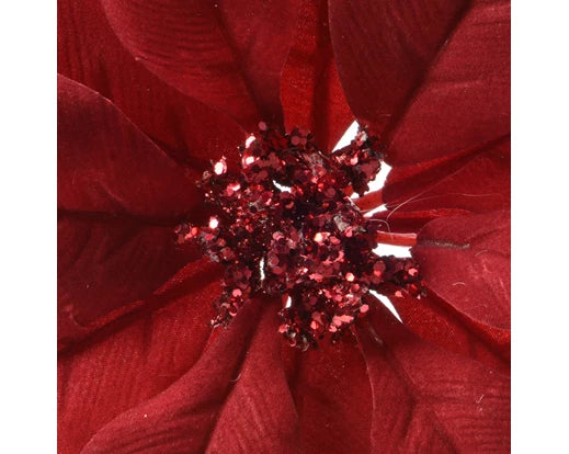 Red Poinsettia on Clip with Glitter, 24cm, festive holiday decoration – Keans Claremorris
