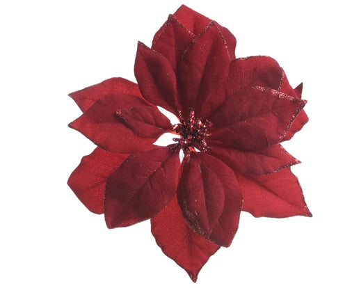 Poinsettia Clip – Burgundy Polyester with Glitter Edges – 24cm - Image 1