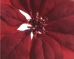 Poinsettia Clip – Burgundy Polyester with Glitter Edges – 24cm
