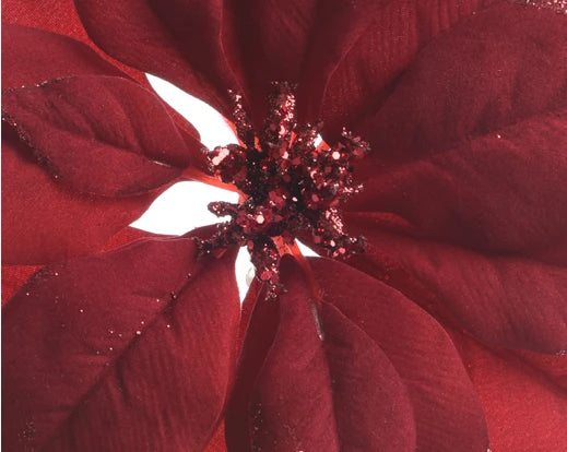 Poinsettia Clip – Burgundy Polyester with Glitter Edges – 24cm - Image 2