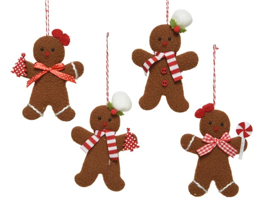 Gingerbread decoration with bow and chef hat, polyester, 7.5x11x1cm, assorted brown/colour, Keans Claremorris.