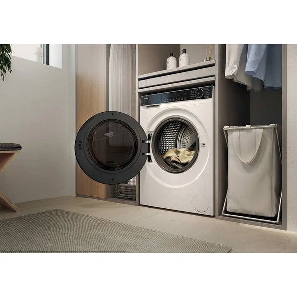 Haier X Series 5 10 Kg 1400 Rpm Freestanding Washer Dryer White in Laundry Room Door Open