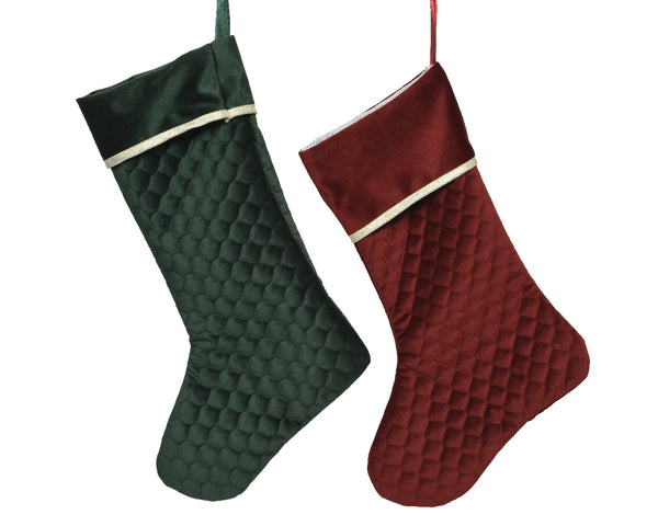 Velvet Christmas stocking with gold cord edge in red or green, 45cm, classic festive décor – Keans Claremorris