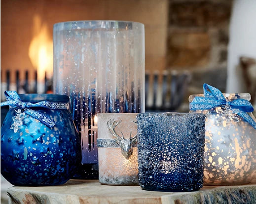 Glass & Metal Tealight Holder – Deer Ornament with Glitter Ribbon d9cm x h10cm - Image 2