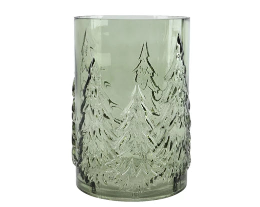 Glass Vase – Green with Festive Tree Design h22cm