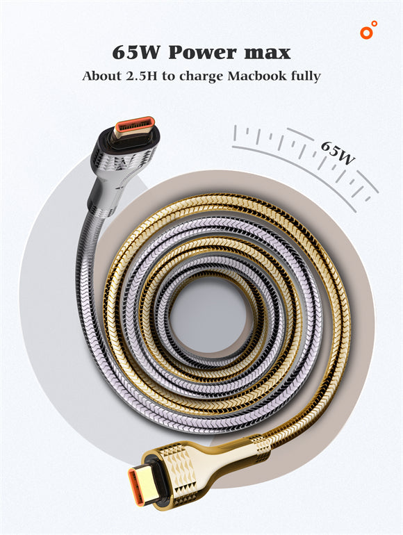 LD USB-C to USB-C 65W PD QC 2m Gold Charging Cable - Fast Charge, Durable, Keans Claremorris