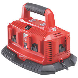 Milwaukee M14 18C6 18V Multi-Bay Charger with bypass mode, carry handle, and hanging holes – available at Keans Claremorris