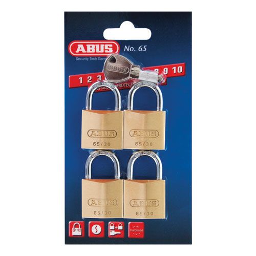 Abus 65 Series 40mm brass padlock with hardened steel shackle, weatherproof, rust-free, self-locking - Keans Claremorris