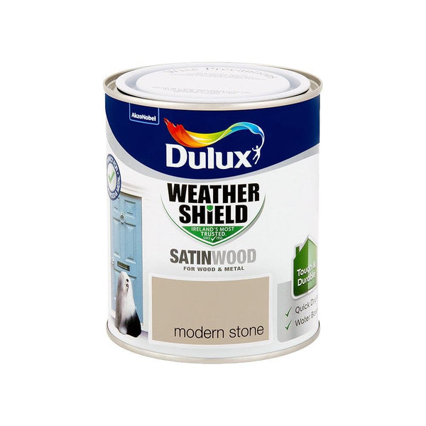 Dulux Weathershield Satinwood Modern Stone 750ml exterior paint, water-based, durable, satin finish, for wood and metal -