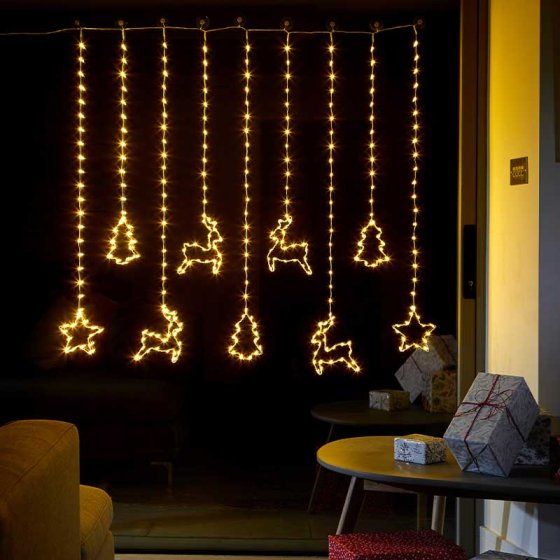 Festive Curtain Lights Warm White 1.1m x 1.2m, energy-efficient, indoor/outdoor, 5m lead wire – Keans Claremorris